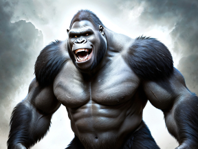 Epic Illustration of a Muscular Anthropomorphic King Kong in a Dramatic Setting