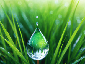 Crystal Clear: A Close-Up of a Dewdrop on Grass After Rain