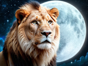 Majestic Lion Under the Glowing Full Moon: A Dramatic Wildlife Portrait