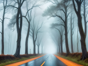 Misty Morning Drive Through a Foggy Forest Trail