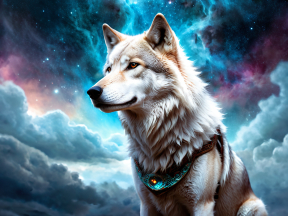 Cosmic Wolf: A Vibrant Digital Portrait Amidst the Stars
