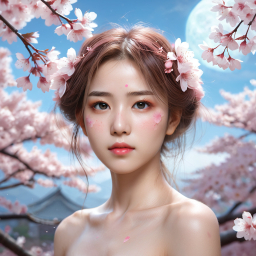Serene Elegance: A Cherry Blossom Twilight Portrait in Traditional Japanese Setting