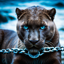 Close-Up Portrait of a Cheetah with Striking Blue Eyes in Indoor Lighting