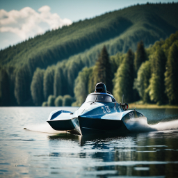 High-Speed Racing Hydroplane Boat Glides Across Scenic Mountain Lake