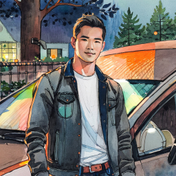 Urban Night: A Young Man's Moment by the Car