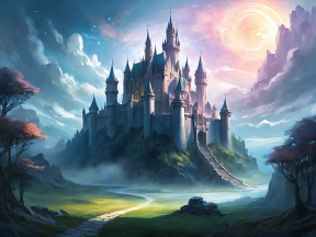 Enchanted Castle on a Starry Outcrop Beneath a Ringed Moon