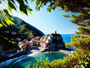 Charming Coastal Town with Vibrant Multicolored Houses Along the Mediterranean Shoreline