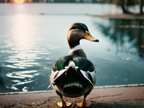 Tranquil Duck at Sunset by the Water's Edge