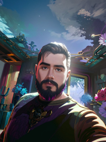 Fantasy Warrior Selfie: Digital Artwork of a Bearded Man in Armor with Helmet