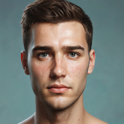 Portrait of a Fair-Skinned Man with Freckles and Blue Eyes Against a Plain Background