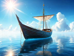 Traditional Single-Mast Sailing Ship Gliding Over Calm Mediterranean Waters on a Sunny Day