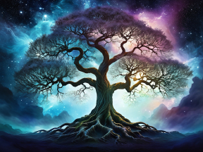 Celestial Tree of Wisdom: A Mystical Fusion of Nature and Cosmos