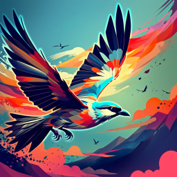 Vibrant Flight: A Colorful Parrot Soars Over Dreamy Mountainscape