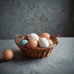 A Colorful Assortment of Free-Range Chicken Eggs in a Wicker Basket
