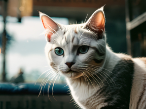 Contemplative Tabby Cat with Amber Eyes in a Sunlit Indoor Setting
