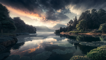 Tranquil Lakeside Sunrise: A Serene Reflection of Nature's Beauty
