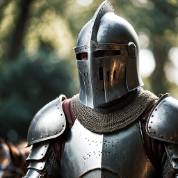 Medieval Knight in Full Armor Amidst Natural Woodland Setting