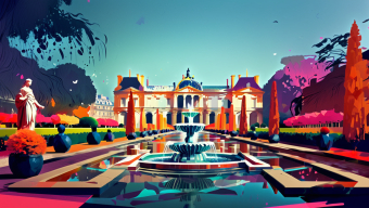 Vibrant Artistic Rendition of the Palace of Versailles in French Baroque Style