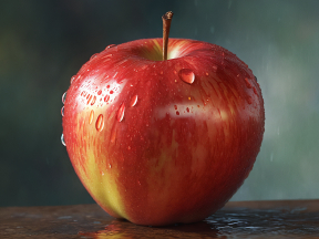 Shiny Red Apple on Dark Surface with Blurred Background