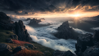 Majestic Cliffs at Sunrise: A Dramatic Landscape of Nature's Grandeur