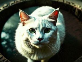 Calm Cat with Distinctive Facial Markings Sitting Near Water