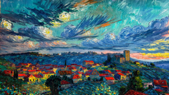 Stormy Skies Over a Vibrant Village Landscape