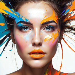Vibrant Watercolor Splash Makeup Highlighting Striking Blue Eyes