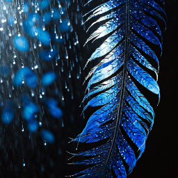 Raindrops on a Blue Feather: A Captivating Moment of Nature's Fragile Beauty