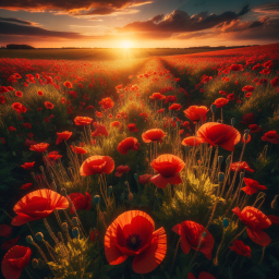 Sunset Over a Field of Red Poppies: A Serene Tribute to Remembrance and Peace