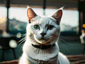 Calm Long-Haired Cat Sitting Indoors with Collar