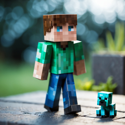 Minecraft-Inspired Creeper and Canine Characters in a Realistic Pixelated Outdoor Scene