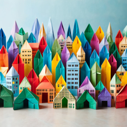 Colorful Paper-Crafted Houses: A Vibrant Display of Traditional Architectural Models