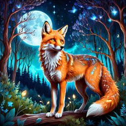 Enchanted Gaze: A Fox in a Magical Moonlit Forest
