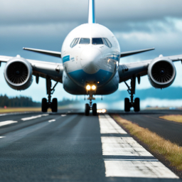 Commercial Airplane on Runway at Dawn or Dusk with Overcast Skies