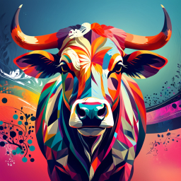 Vibrant Geometric Cow: A Colorful 3D Artistic Rendering