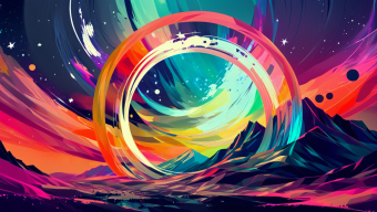 Celestial Emblem: A Vibrant Cosmic Odyssey in Colorful Nebulae