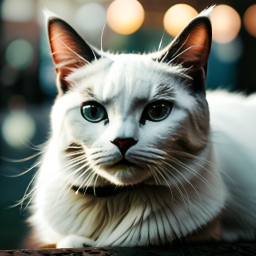 Majestic Long-Haired Cat with Striking Blue Eyes in Outdoor Night Setting