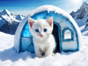 Blue-Eyed Kitten in a Snowy Mountain Wonderland: A Stunning Split-Screen Contrast