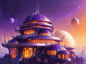Futuristic Extraterrestrial Space Station Amidst Cosmic and Lush Alien Landscape