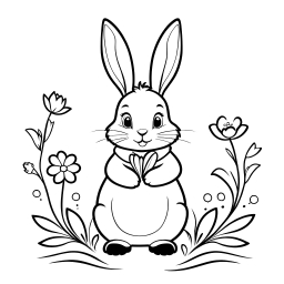 Adorable Cartoon Bunny Enjoying a Blooming Spring Garden