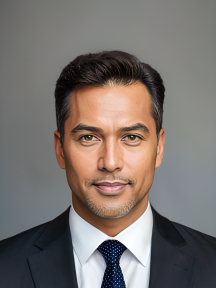 Professional Corporate Headshot of a Man in Suit Against Gray Background
