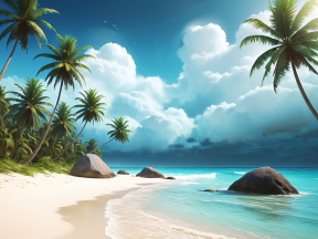 Tranquil Tropical Beach with Palm Trees and Turquoise Waters