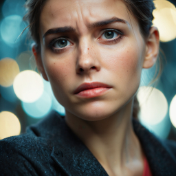 Contemplative Woman at a Dimly Lit Social Gathering