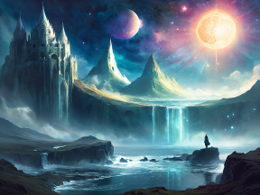 Enchanted Realms: A Mystical Castle Amidst Cosmic Mountains