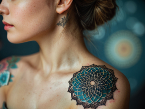 Intricate Lace-Inspired Upper Back Tattoo with Detailed Arm Accents