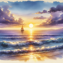Tranquil Sunset Sail: A Serene Marine Landscape at Dusk