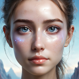 Ethereal Beauty: A Hyper-Realistic Digital Portrait with Celestial Glow and Serene Landscape Background