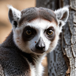 Close-Up of a Lemur Sitting Near a Tree on Madagascar