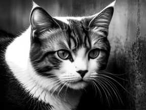 Close-Up Portrait of a Striped Cat with Expressive Eyes and Artistic Grainy Background