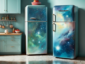 Cosmic Galaxy-Designed Refrigerators in a Modern Kitchen Setting